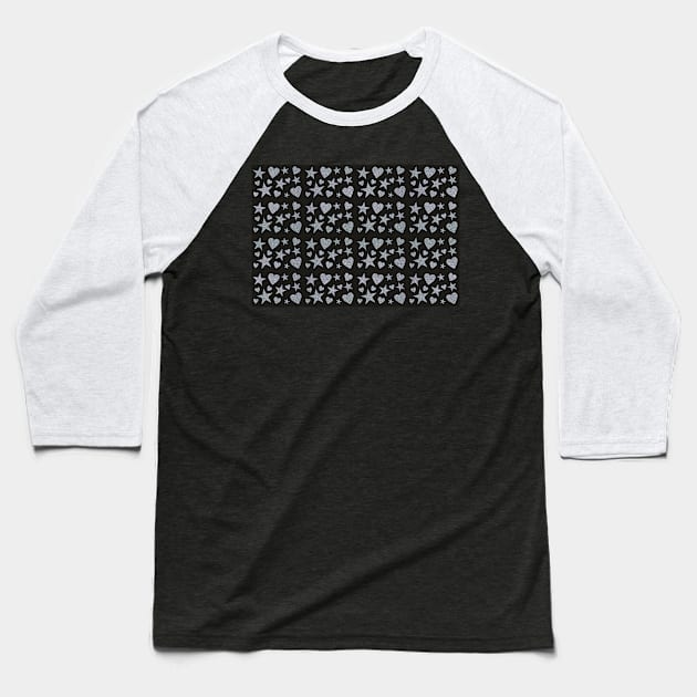 Naif glitter hearts and stars (black and silver) Baseball T-Shirt by F-for-Fab